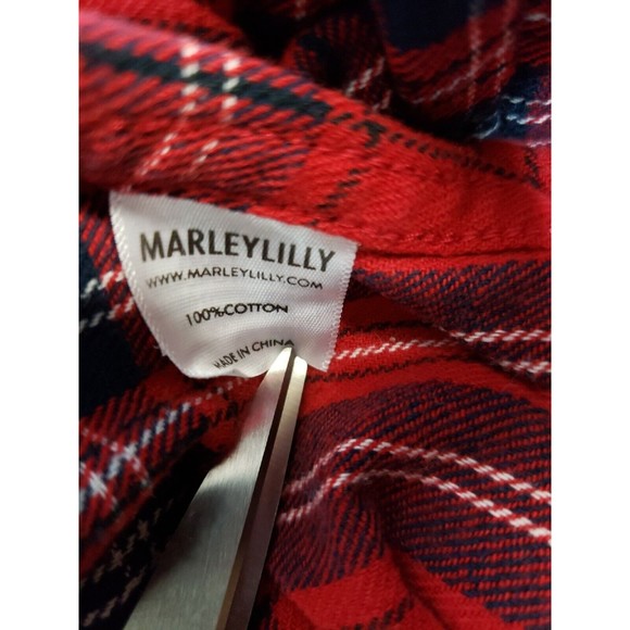 Marley Lilly Shirt Womens Lg Red Blue Button Up Monogram Pocket Blank - Picture 7 of 8